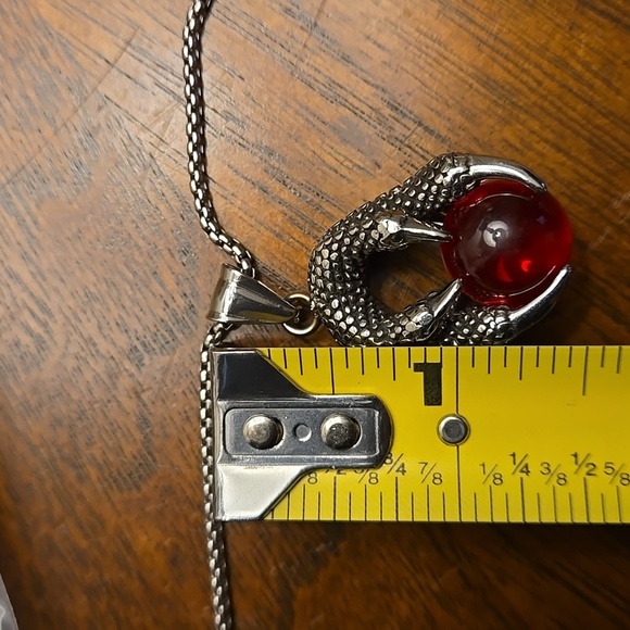 Dragon Claw Red Stone Stainless Steel Pendant 21.5" Necklace - Picture 10 of 11